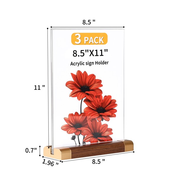 MaxGear L/T Shape Acrylic Sign Holder, 5 X 7 Clear Table Display Stand With Wooden Base, Flyer Menu Holder Photo Frames Paper Stand For Office, Wedding, Restaurants, Hotels 3 Pack - View #5