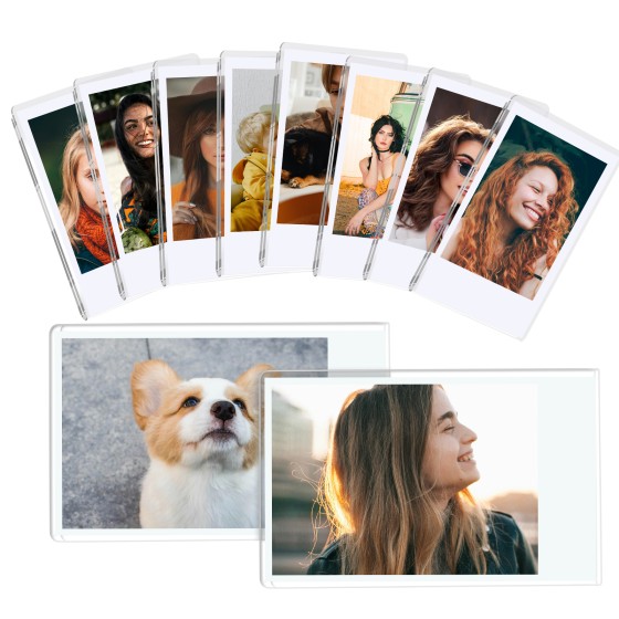 10Pack Magnetic Refrigerator Mini Picture Frames fit 2x3 Picture, Acrylic Photo Frame Compatible with Fujifilm Instax Polaroid Mini for Home Office Fridge/Locker (Clear, 1 Picture)