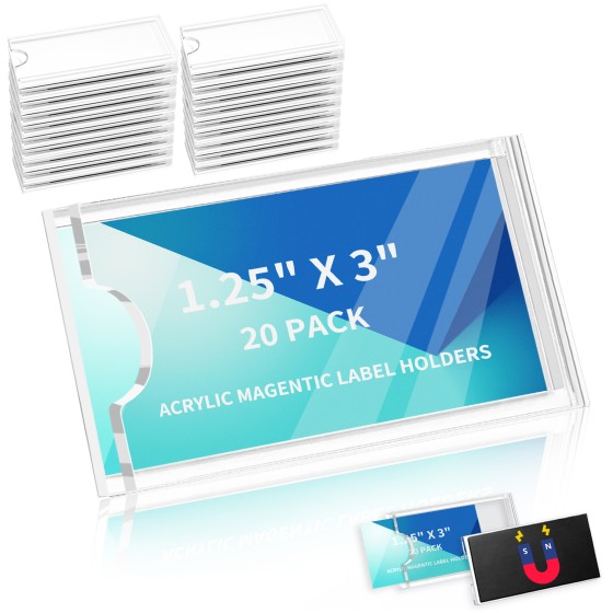 20 Pcs Magnetic Acrylic Label Holder Clear Shelf Tag Label Holders Price Tag Holder for Warehouse Supermarket Library Bookshelves Marking Compatible with 1-1/4in Metal Shelves (1.25x3 in)