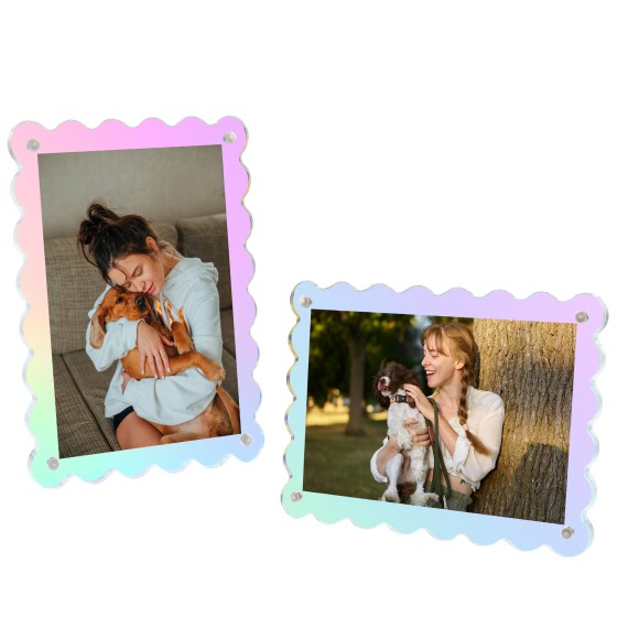 4x6 Picture Frames Scalloped Iridescent Acrylic Magnetic Photo Frames with Removable Stand for Home/Office Desktop/Table Picture Vertical and Horizontal Display, 2 Pack